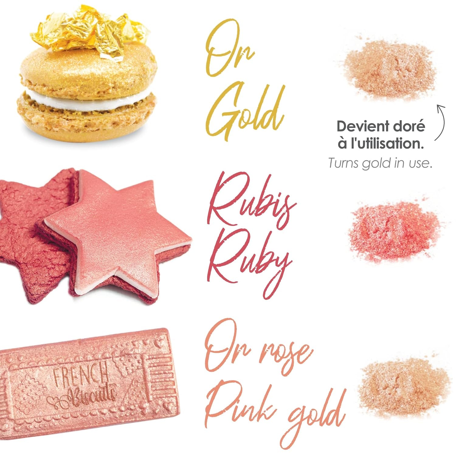 Scrapcooking - Set med 3 metallisk matfärgning - Matfärgning: guld, roséguld och rubin - Ätbar matfärg för bakning, kakor, kakor, kakor, choklad - 4019