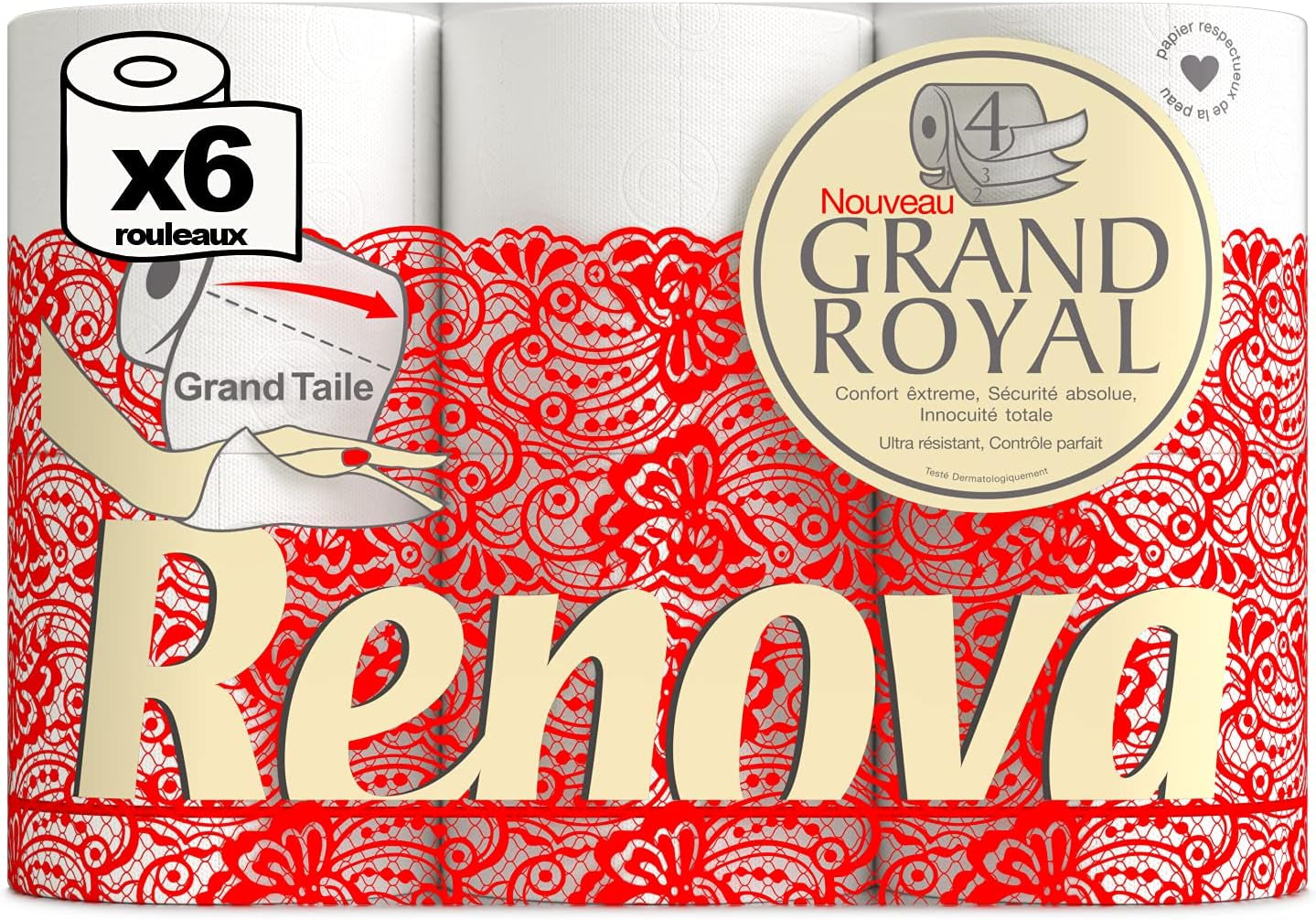 Toalettpapper Renova Renova Grand Royal 4-lagers - 6 rullar, stor (pack med 5)