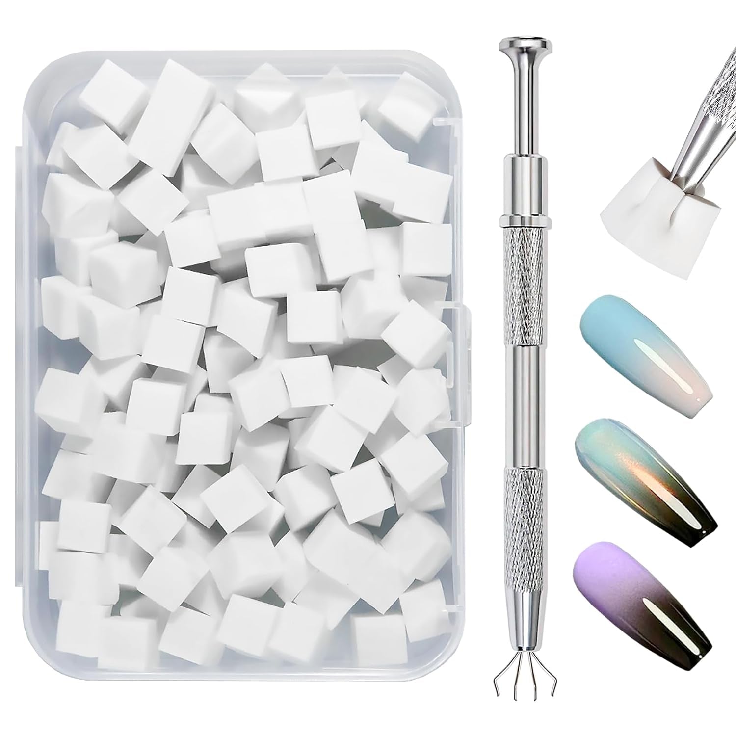 Qufiiry 200 Stück Nail Art Schwämme Mit Metallgreifer, Nagelkunst Schwammpinsel, Maniküre Zubehör Für Nägel, Um Eine Varavländ Von Gradient Nail Art Patterns To Create(White)