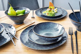 SANGER | Tokyo servisset 12-delat servisset i stengods för 4 inklusive middagstallrikar, desserttallrikar och skålar, mörkblå med svarta accenter | PREMIUM KOLLEKTIONEN