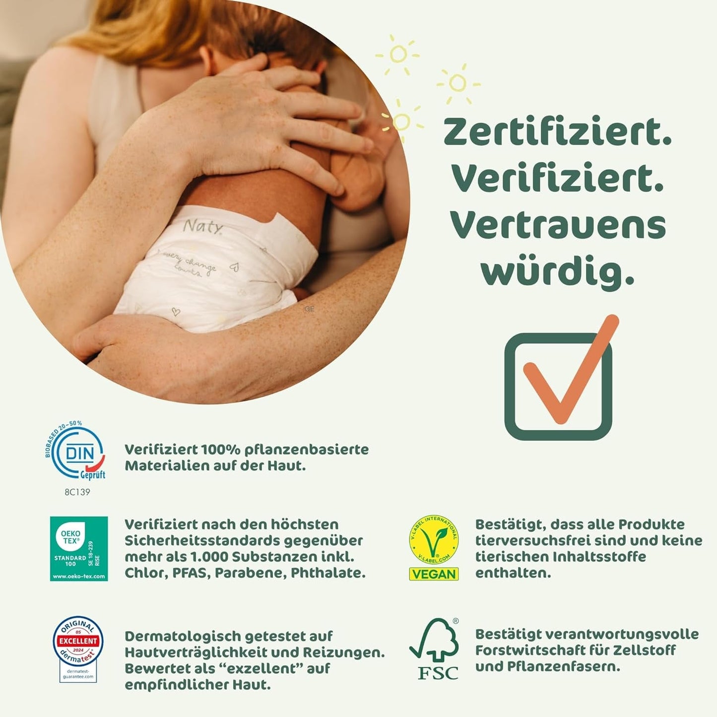 Naty BioEmbrace babyblöjor, storlek 3 (4–9 kg) | 100 % växtbaserade material, skonsamma mot huden | Andas mjukhet, dermatologiskt testad, utmärkt absorption | 100 st.