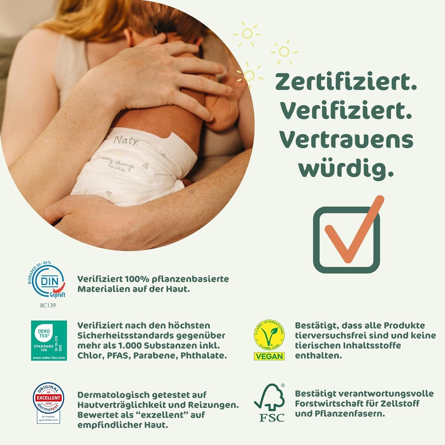 Naty BioEmbrace babyblöjor, storlek 3 (4–9 kg) | 100 % växtbaserade material, skonsamma mot huden | Andas mjukhet, dermatologiskt testad, utmärkt absorption | 100 st.