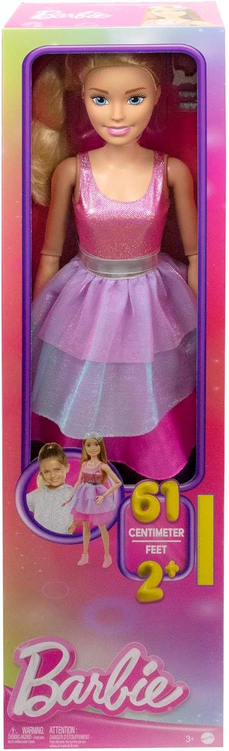 Barbie Extra Large Doll (71 cm) - rosa klänning, blont hår med hårspänne och halsband, present för barn 3+, HJY02 Dolls Naty Shop