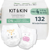 Kit & Kin Premium Eco-blöjor, storlek 4 (9-16 kg), 132 blöjor, växtbaserade och allergivänliga, pålitligt läckskydd, vegan och grymhetsfri