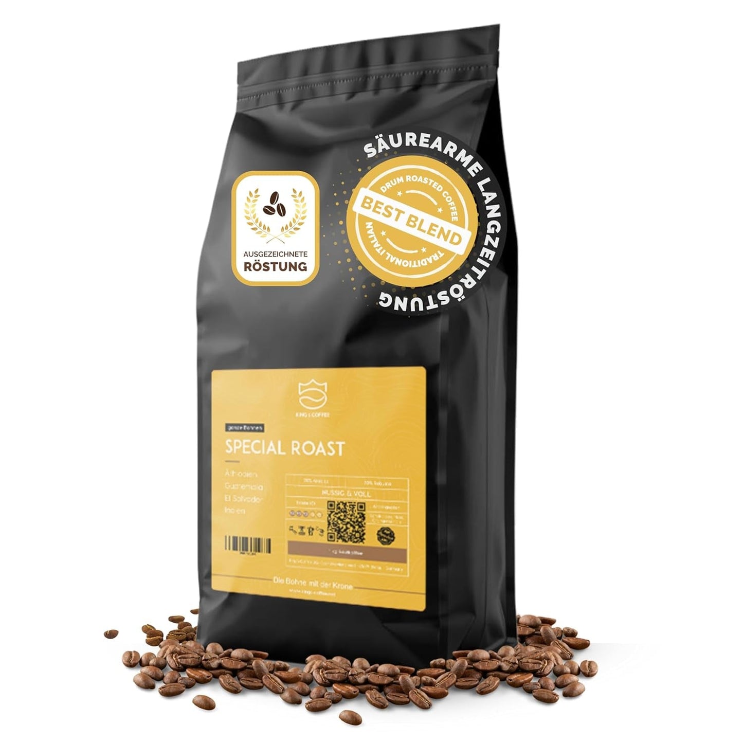 KING'S COFFEE - SPECIALROSTA - 1 kg Barista Premium Espressobönor - Kaffe med låg syrahalt - Liten satsrostning i Italien - Den finaste Arabica-Robusta-blandningen för helautomatiska och portafiltermaskiner