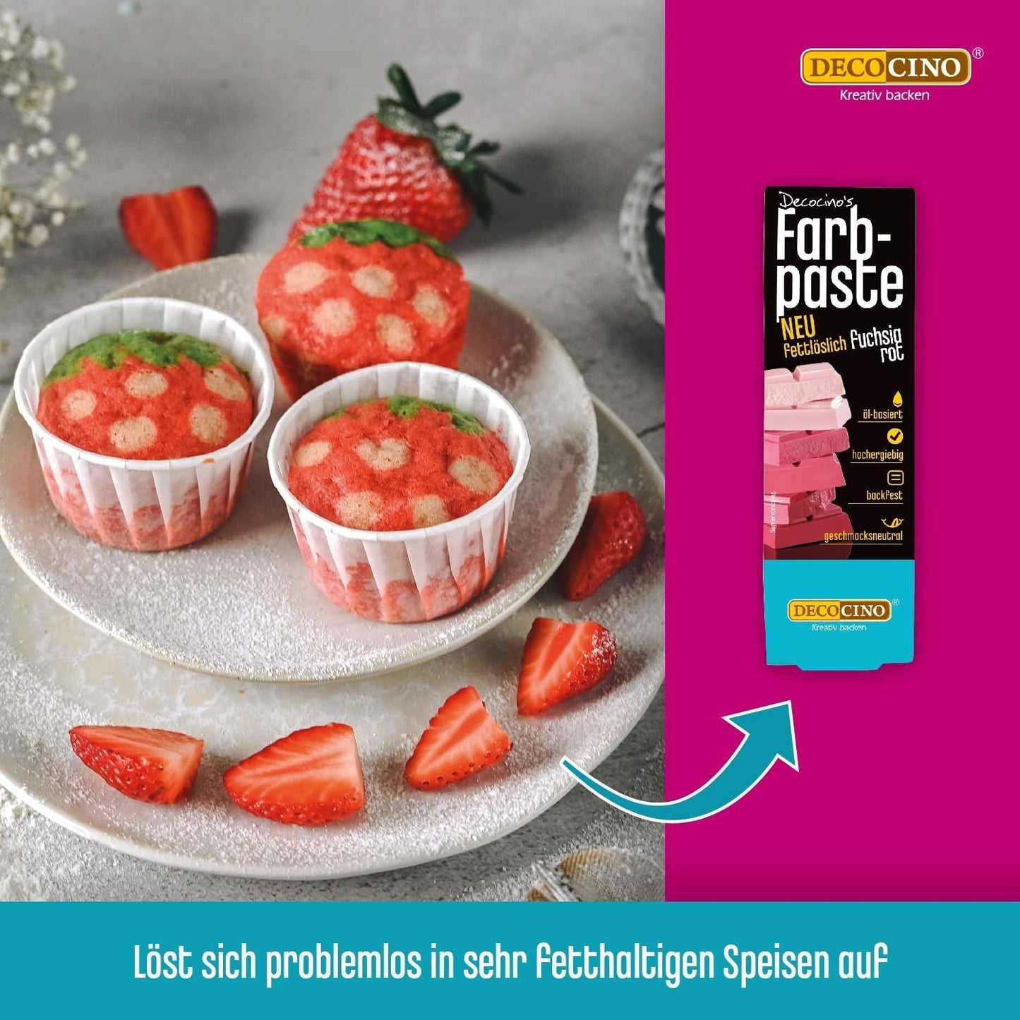 DECOCINO Röd fettlöslig färgpasta - 15 g - Oljebaserad matfärg, idealisk för färgning av choklad, smörkräm, fondant eller kakdeg (Pack 3)