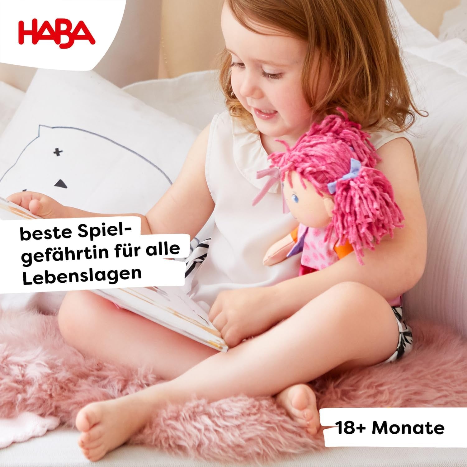 HABA Lilli-Lou docka - Mjuk tygdocka från 18 månader - 30 cm med kläder och hår - Perfekt lekkamrat för små barn - 1302842001