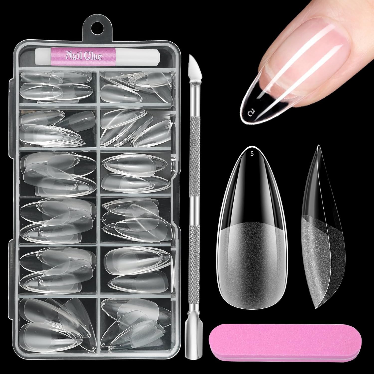 Heltäckande Korta naglar 120st 12 storlekar Korta nageltips för gelnaglar Lim på konstgjorda naglar Lim på nagelfilsset Nagelpolerare Nagelbandsskjutare