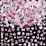 200 bitar Nail Art Charms 3D Nail Art dekorationsset Rosett Nagelhänge Rosa blandad stil Rosett Blomma Nalle Lollipop Hjärtaform Nagelkonstdekoration DIY Craft Nageldesign