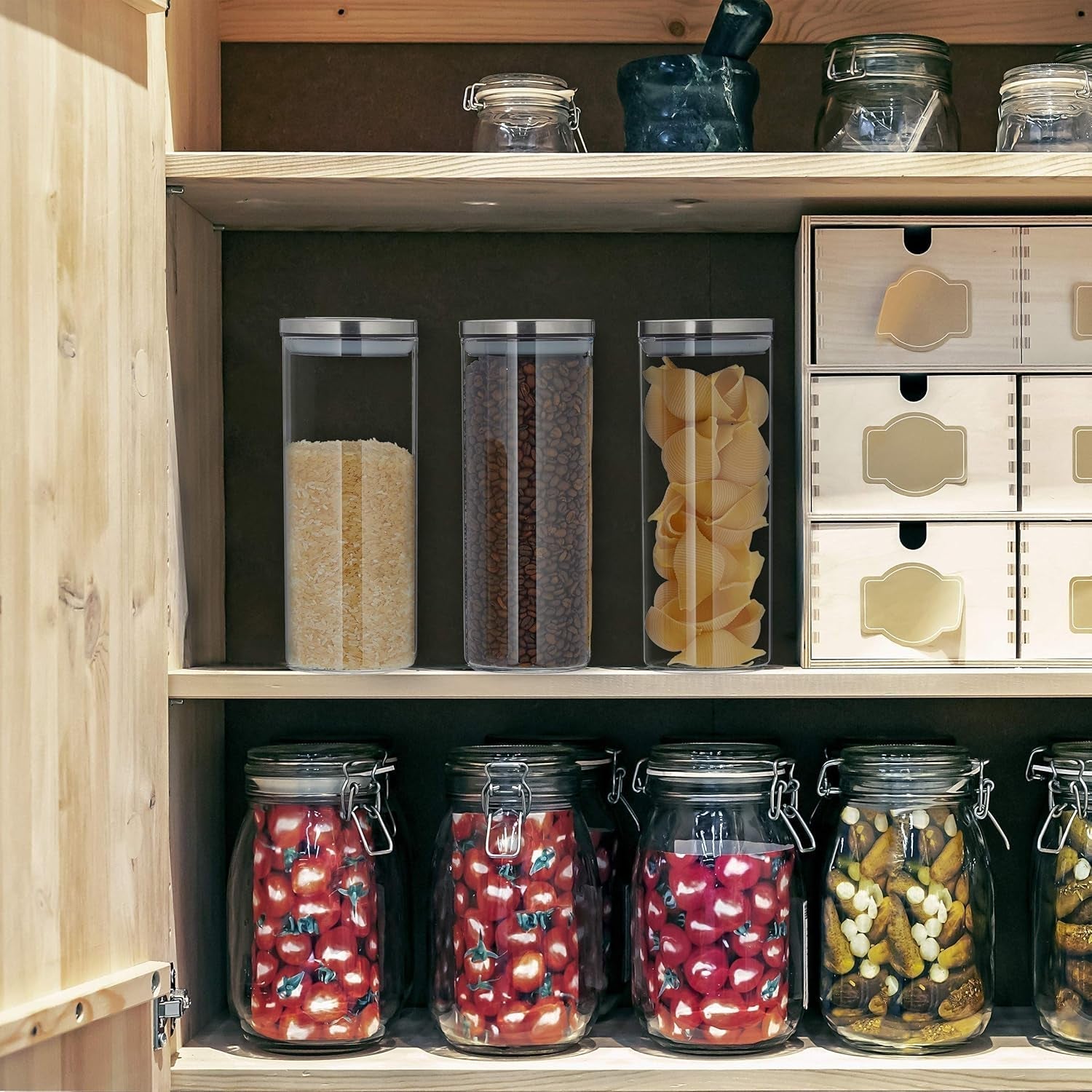 Relaxdays förvaringsburk Set om 3, förseglat lock i rostfritt stål, för pasta, müsli och ris, 1,5 liter köksbehållare, transparent silver, 24 x 9,5 x 9,5 cm, transparent silver Matförvaringslådor Naty Shop