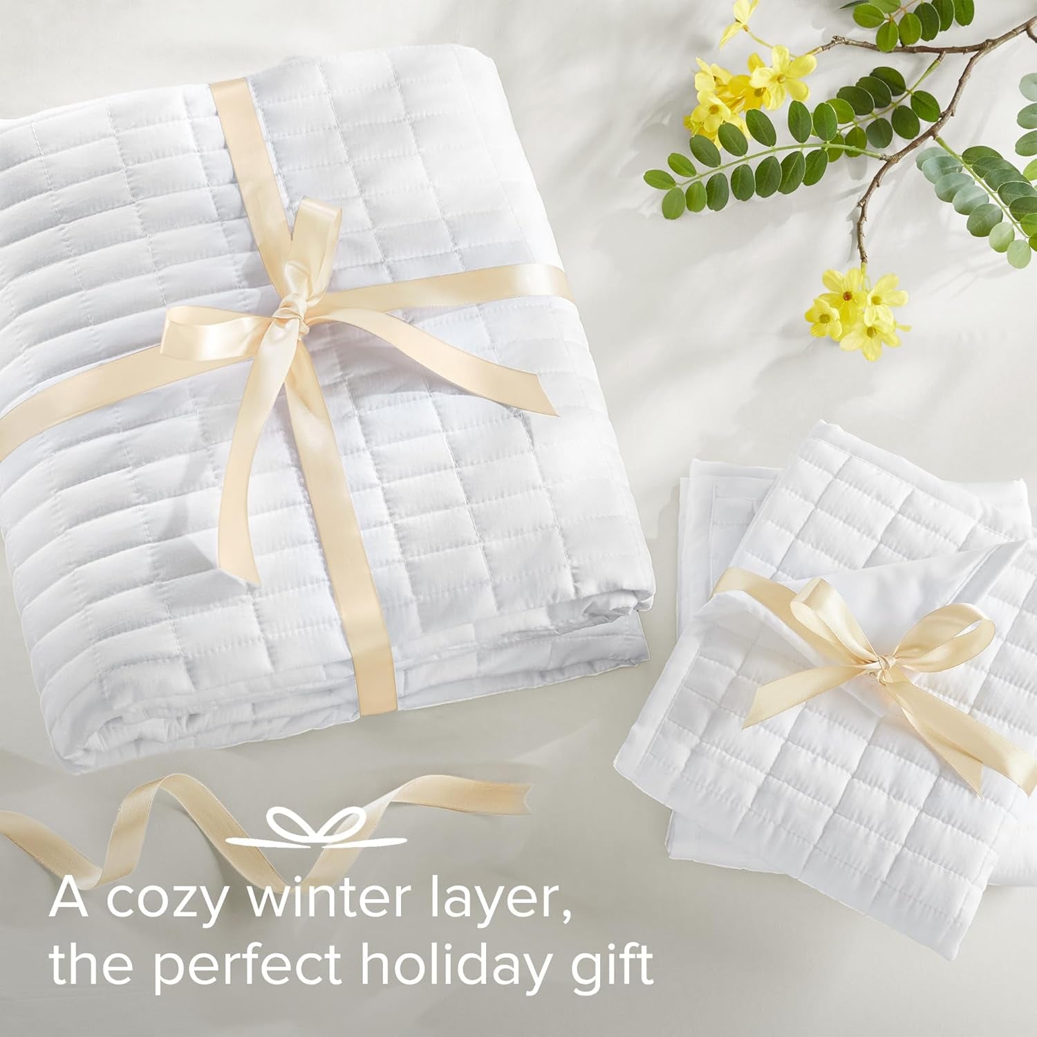 Comfort Spaces Kienna Quilt Set Luxury Double Stitch Sommarfilt Lättvikt Mjuk Helårssängkläder Matchande örngott Vit King Size filt (264,2 X 228,6 Cm) Naty Shop Täcken & täcken
