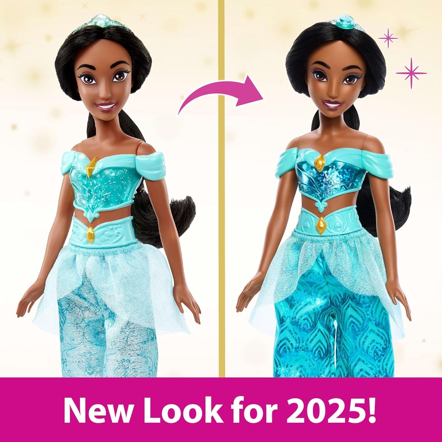 Mattel Disney Princess Toy Jasmine Ledad modedocka med gnistrande kläder och tillbehör Disney filminspirerad present till barn HLW12