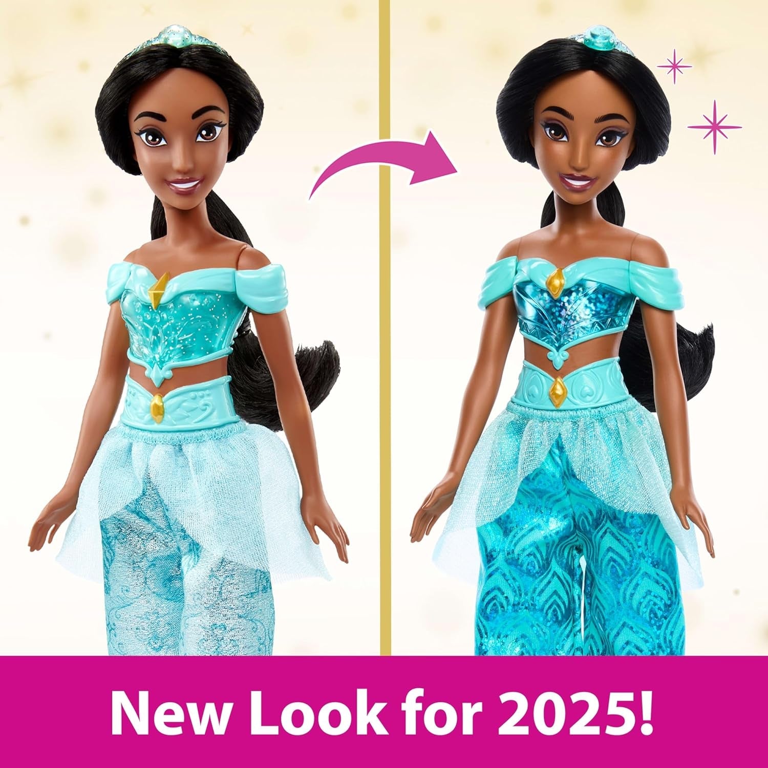 Mattel Disney Princess Toy Jasmine Ledad modedocka med gnistrande kläder och tillbehör Disney filminspirerad present till barn HLW12