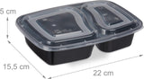 Relaxdays Meal Prep-lådor, set med 10, 2 fack, mikrovågsresistent, 800 ml, plastmatlåda med lock, svarta matförvaringslådor Naty Shop