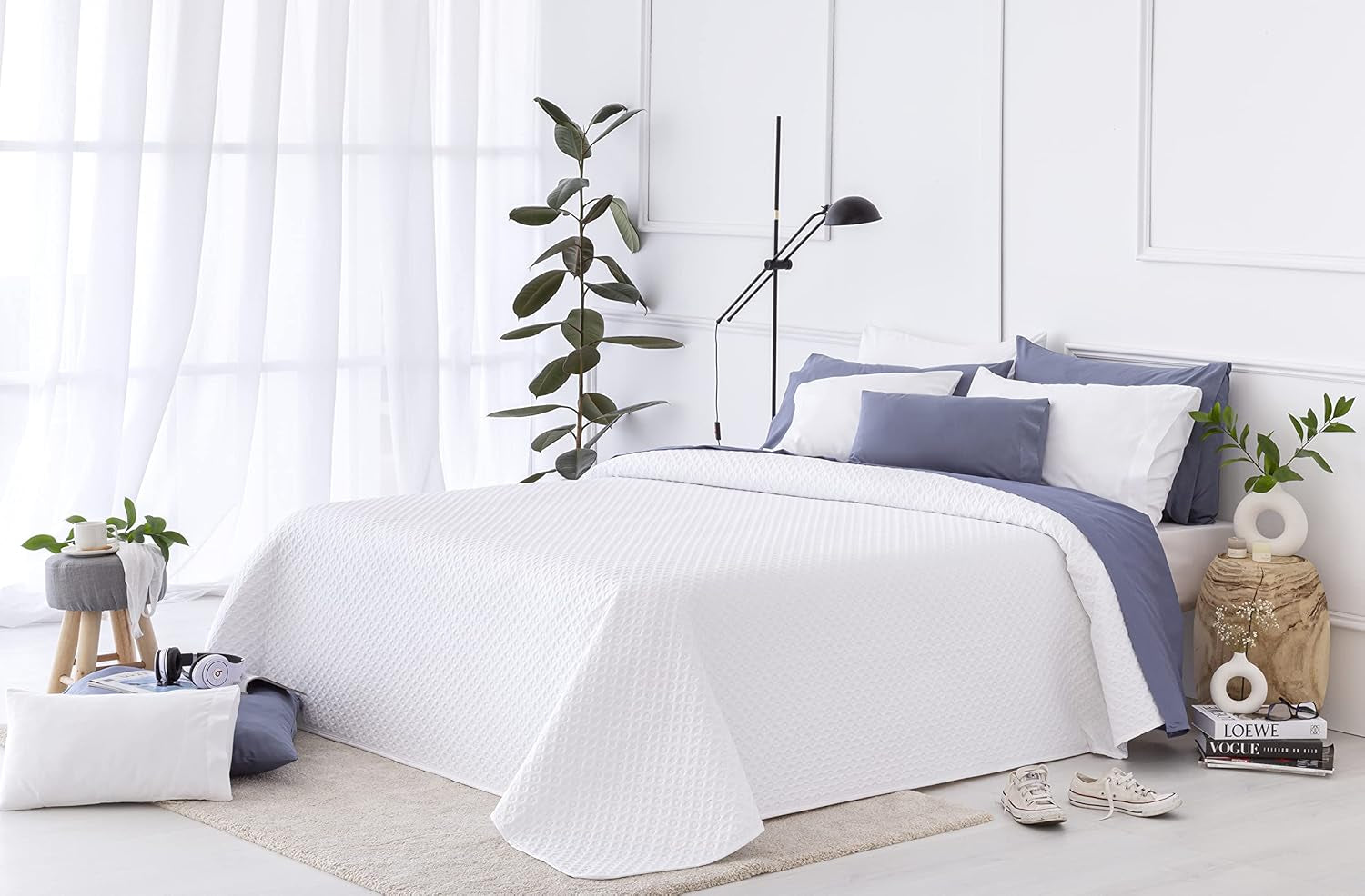 Todocama Fine Boutique överkast med pikémönster, för vår, sommar, höst och vinter, 100% supermjuk mikrofiber, multifunktionell filt, 140/150/160-250 X 260 cm, ljusgrå Sängar och filtar Beuche den Todocama-Store Vit 250 X 260 Cm