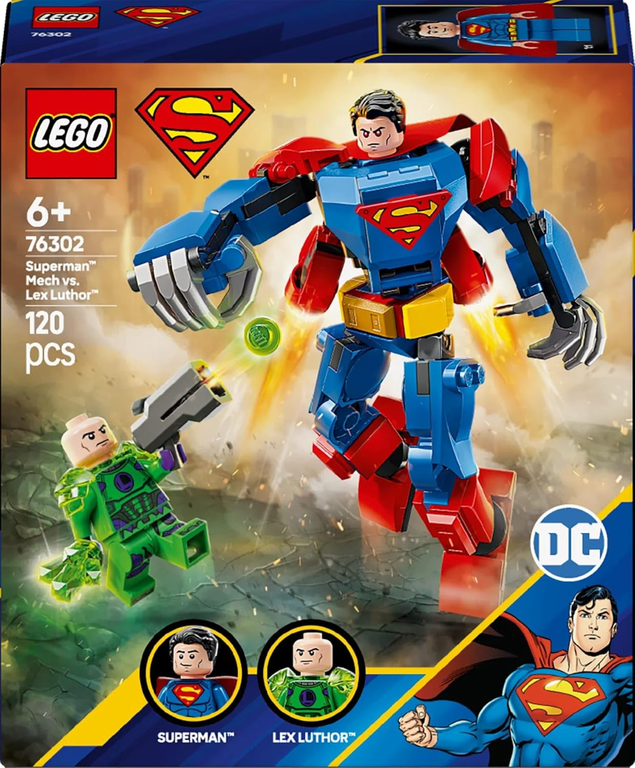 LEGO DC Superman Mech Vs. Lex Luthor - Superhjälteleksak med 2 minifigurer - Byggbar actionfigur med rörliga armar, ben och fingrar - Present för pojkar och flickor i åldern 6+ 76302 Byggset Besuche den LEGO-Store