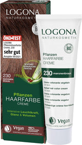LOGONA Natural Cosmetics Plant Hair Color Cream 240 Nougat Brown, Naturlig färg för brunt hår med henna, färgande kräm för bruna toner, färgning för mörkt hår, 150ml Hårfärgning Naty Shop 230 kastanjebrun [tec]