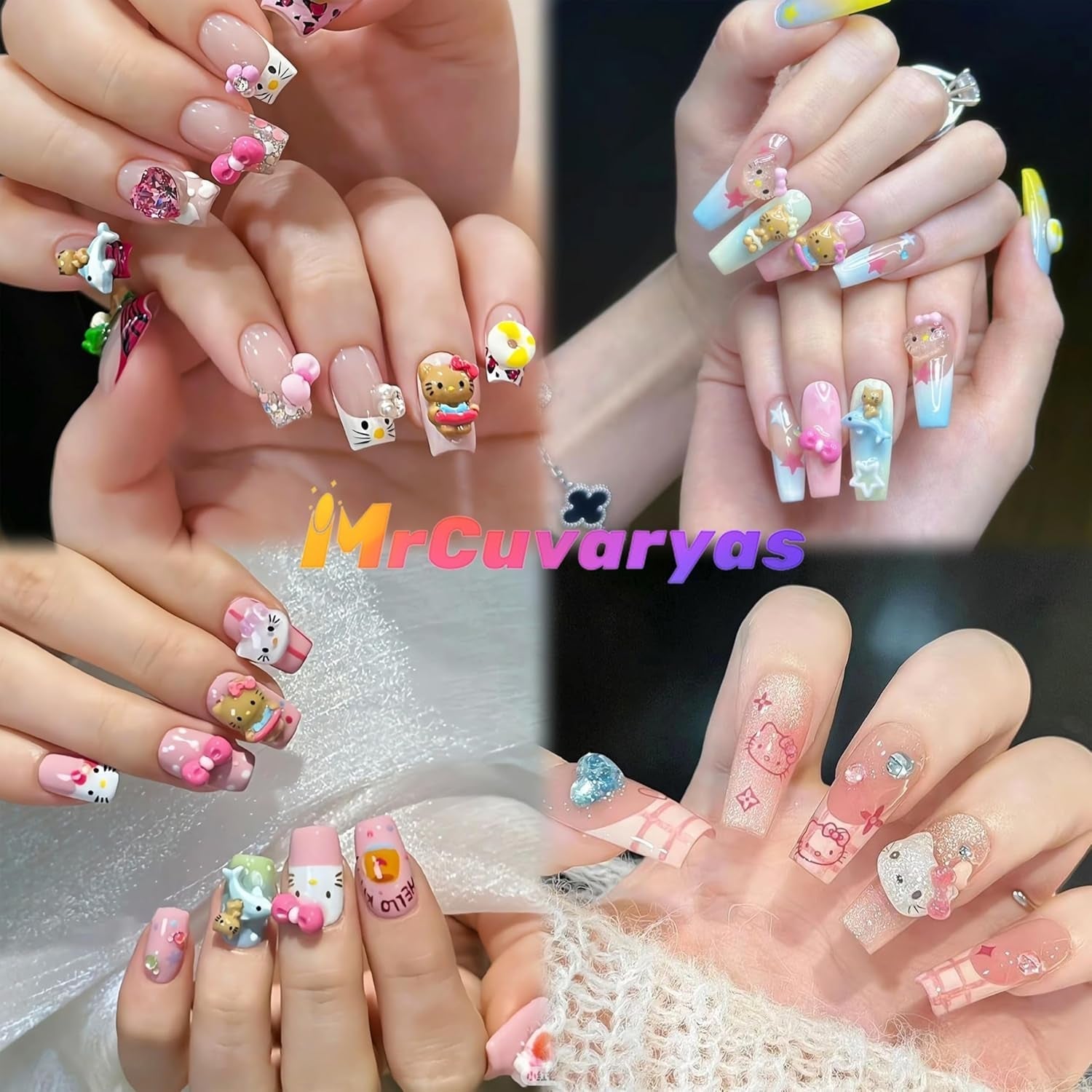 3D-kattens nagelklistermärken, nagelglitter, paljetter, nagelklistermärken i harts, nagelstenar, diamanter för nagelkonst, inklusive strass nagelvaxstift (färgglad katt)