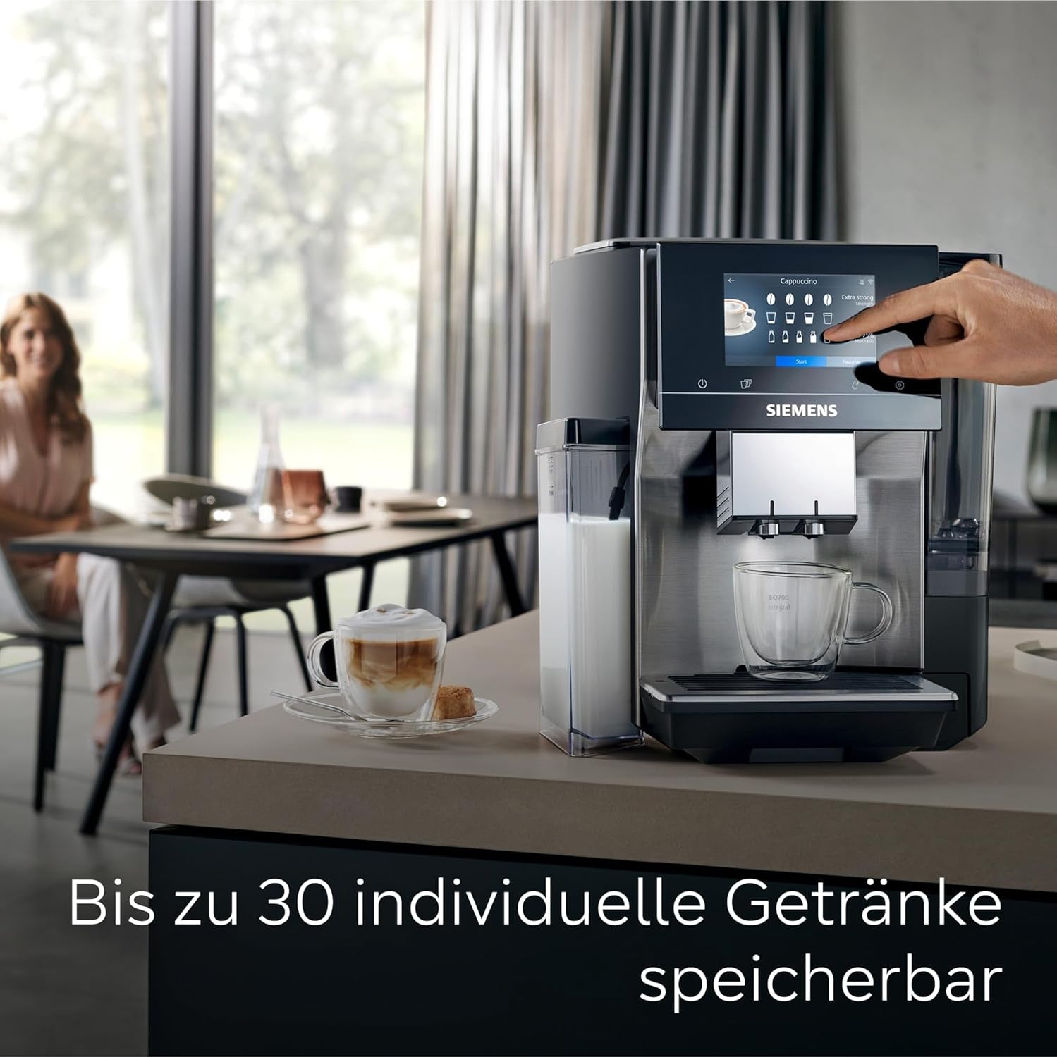 Siemens EQ700 helautomatisk espressomaskin, stor TFT-färgskärm, 36 varma och kalla drycker, kallbryggning, 2 kopparfunktion, appkontroll, automatiskt rengöringssystem, svart rostfritt stål, TQ717D03
