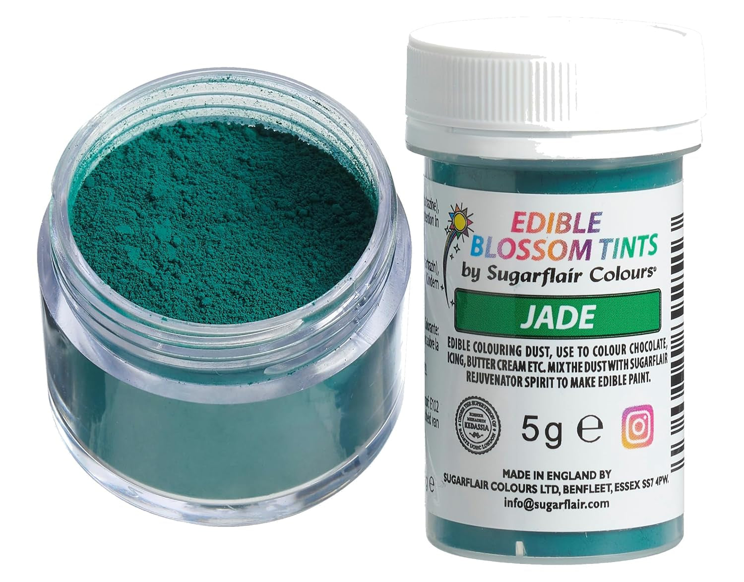 Sugarflair Blossom Tint Dust Jade matfärgningspulver - matfärgningspulver för tårtdekorering, sockerpasta, fondant, glasyr, choklad, smörkräm, macarons och mer - 5G
