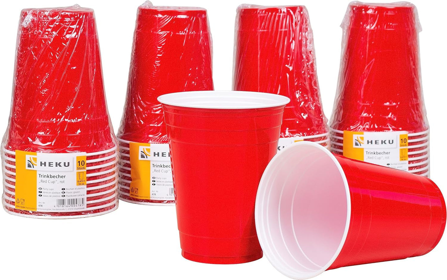 HEKU 191-st. USA Party Set I Papperstallrikar Ø23Cm, Röda koppar, 3-lagers servetter 33X33Cm, Dekorationsväljare, Vimpelkedja 10M I Perfekt för temafester och nationella helgdagar