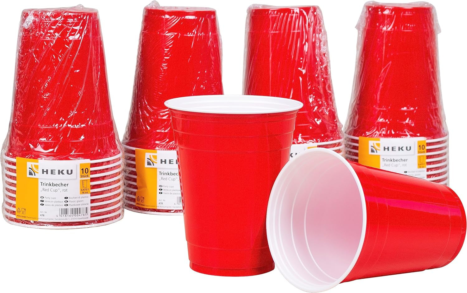 HEKU 191-st. USA Party Set I Papperstallrikar Ø23Cm, Röda koppar, 3-lagers servetter 33X33Cm, Dekorationsväljare, Vimpelkedja 10M I Perfekt för temafester och nationella helgdagar