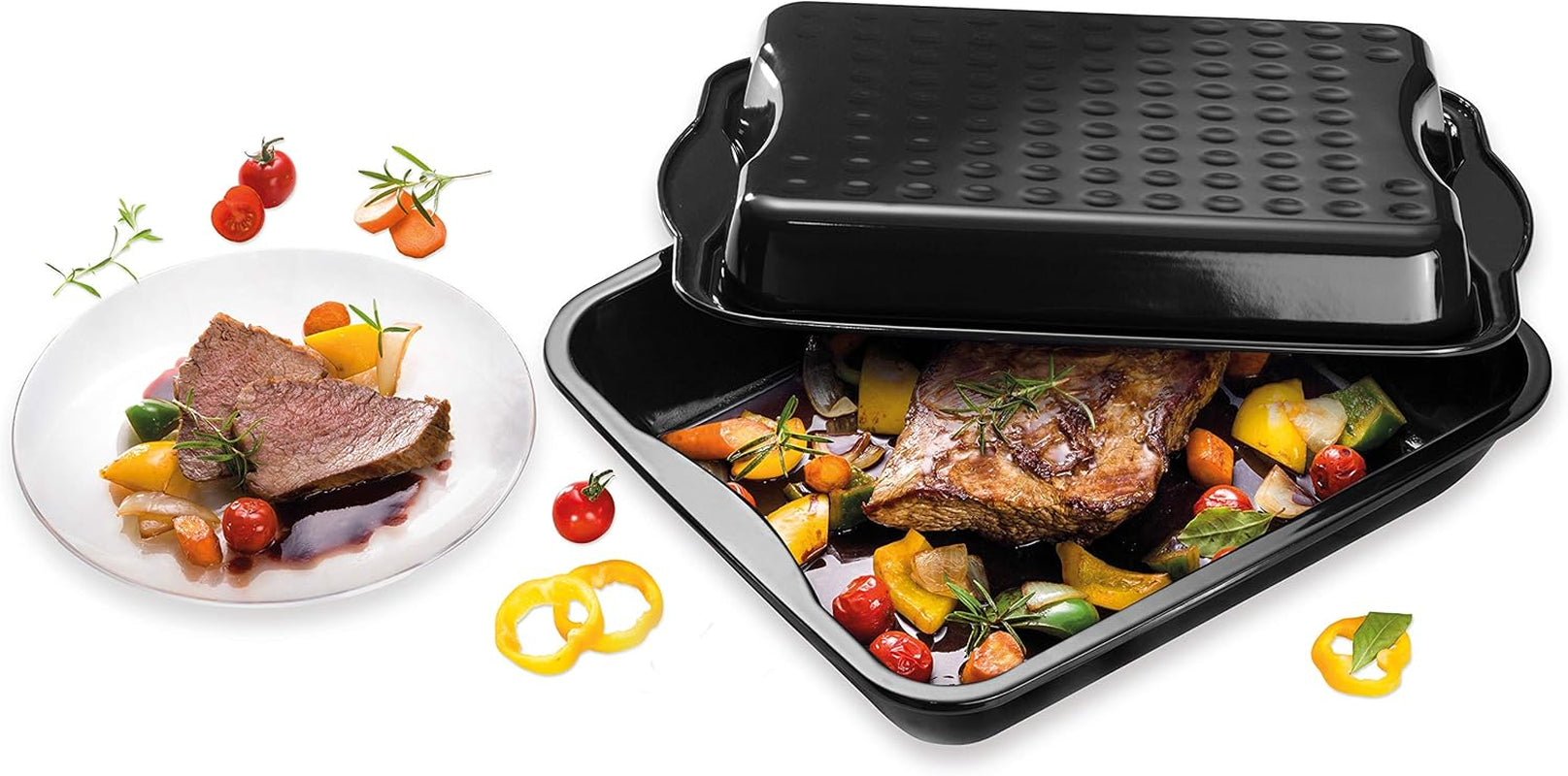 Dr. Oetker Maxi-Bräter Mit Deckel BACK-IDEE KREATIV, Brat- Und Auflaufform Aus Hochwertigem Stahlblech Mit Emaillierung, Eckige Form, Schnitt- Und Kratzfest - Spülmaschinengeeignet i Schwarz Formar och plåtar för bakning Naty Shop