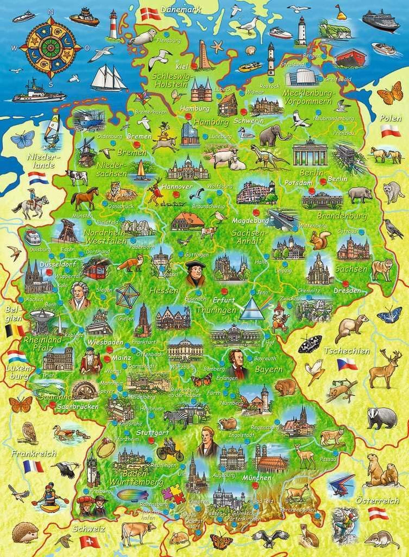 Ravensburger Barnpussel - Färgad karta över Tyskland - 200-bitars pussel för barn från 8 år och uppåt Puzzle Naty Shop