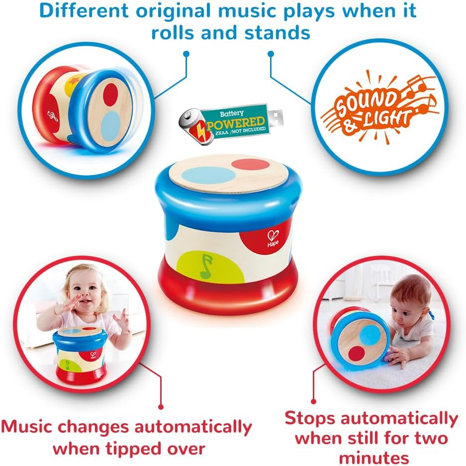 Hape Baby Drum | Rullande musikleksak för små att lära sig rytm och olika ljud, batteridriven, från 6 månader Baby Toys Naty Shop