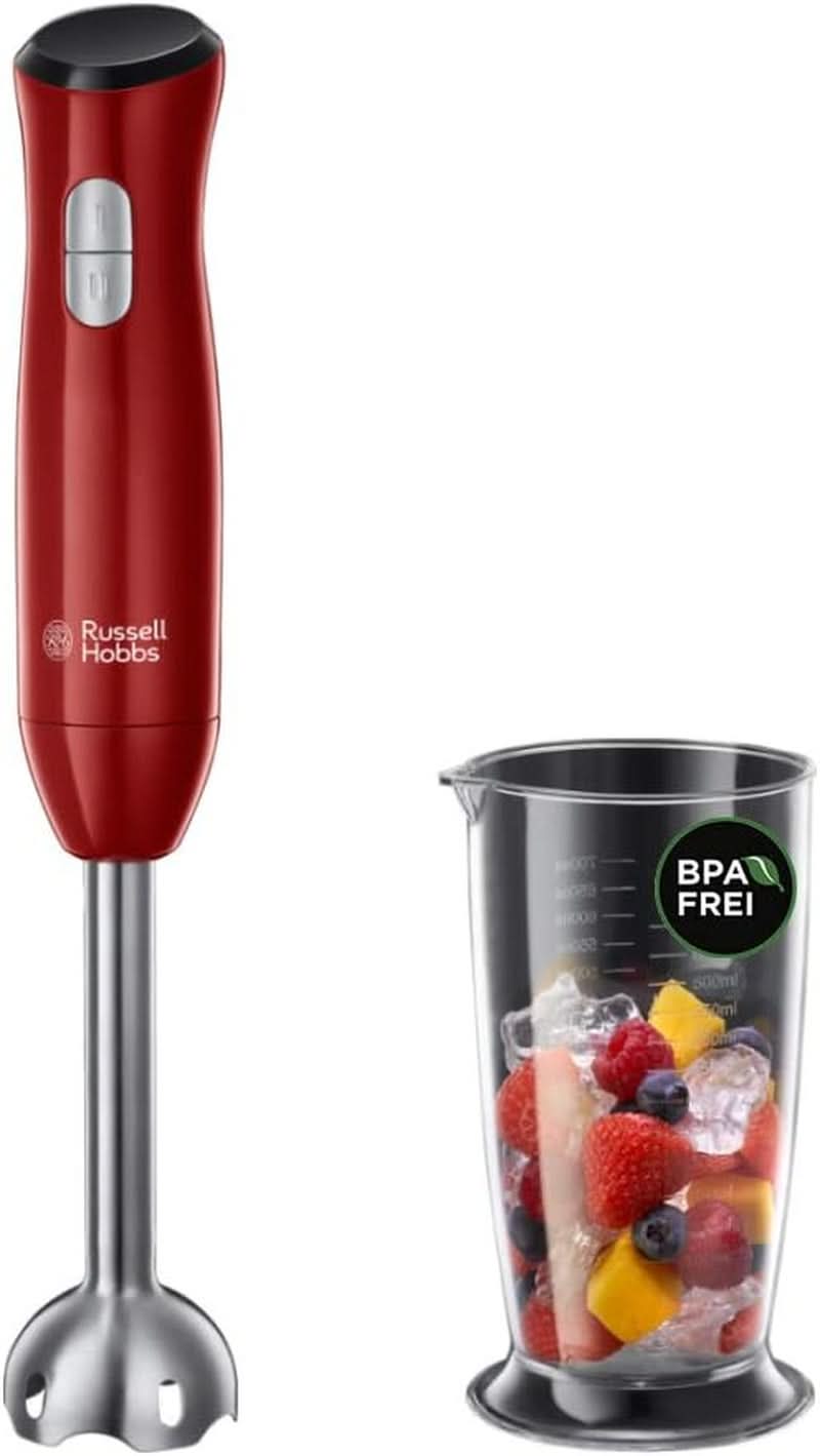 Russell Hobbs Handmixer [Handrührgerät] Desire Rot (5 Geschwindigkeitsstufen+Turbofunktion, 2 Spülmaschinengeeignete Rührbesen & Knethaken, Auswurftaste, Aufrechte Parkposition) Handrührer 24670-56 Bucatarie Naty Shop Standmixer Single Desire