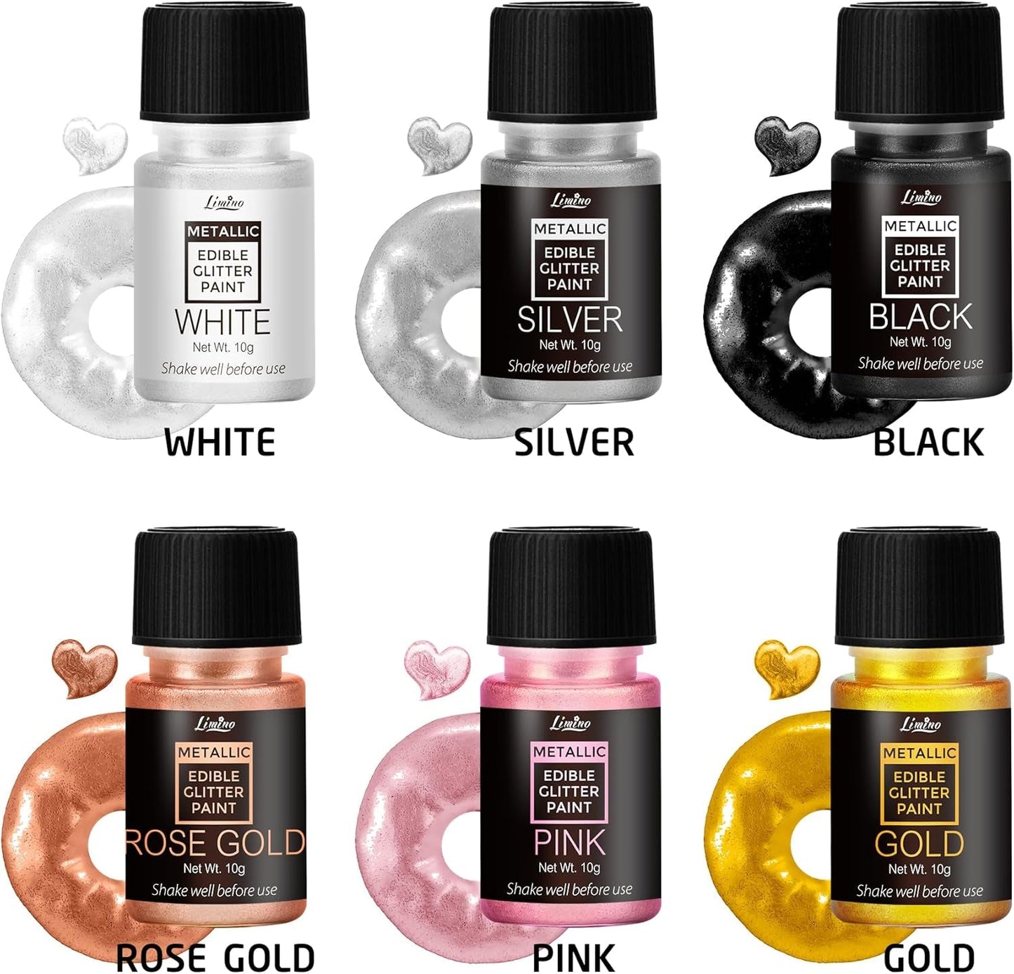 Flytande ätbart glitter - 6 metalliska färger, flytande ätbart glitterpulver för tårtdekorering, bakning, macarons - metallisk matfärg, glitterfärger för kakor, fondant, kakor, muffins