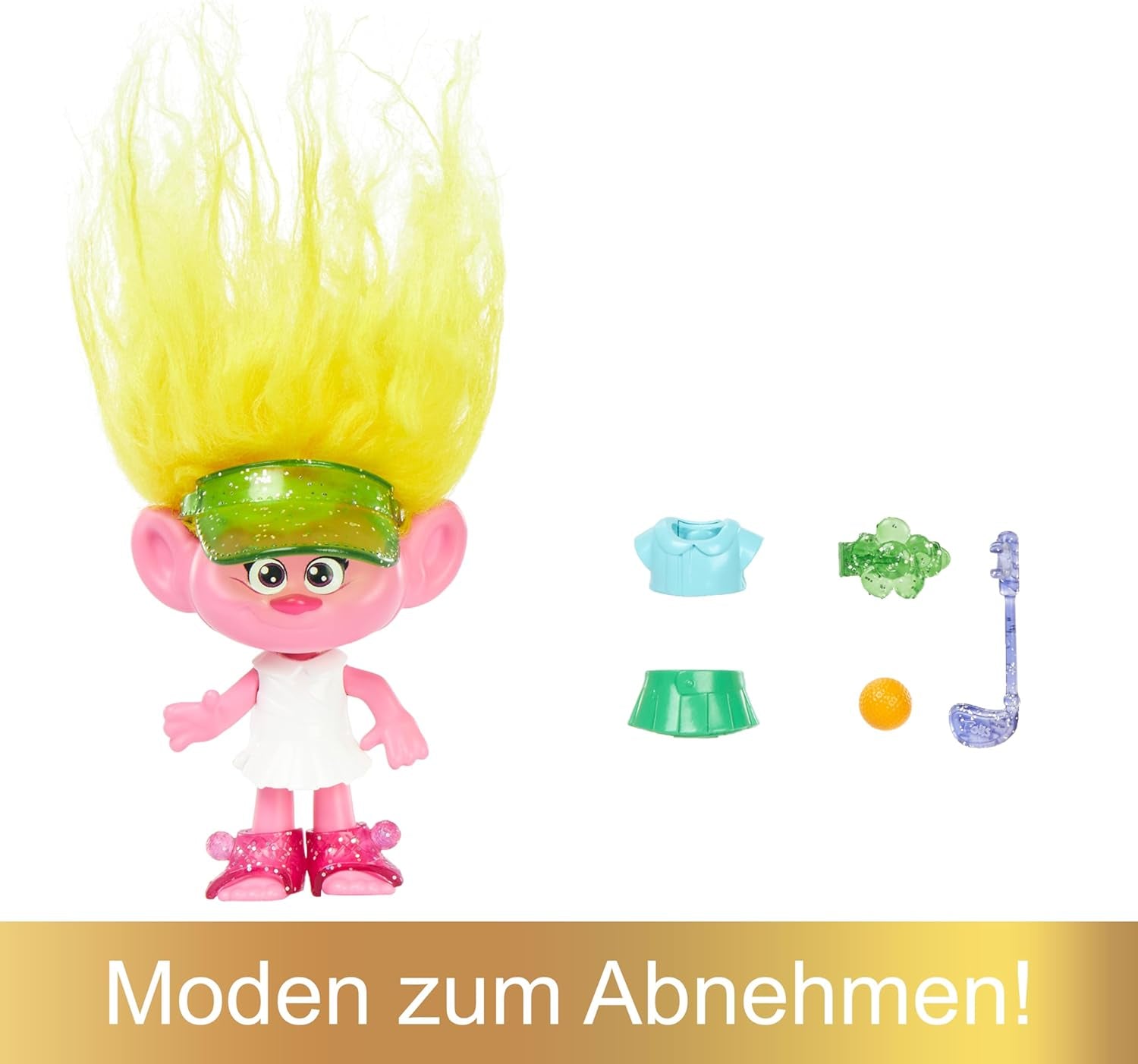 Mattel DREAMWORKS TROLLS United We Stand - Håriga överraskningar Viva Doll med ljusgult plyschhår och 3 överraskningstillbehör, för barn från 3 år och uppåt, HNF11