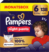 Pampers Night Pants storlek 6 blöjor, 138 stycken, 13kg-19kg, ger extra skydd hela natten.