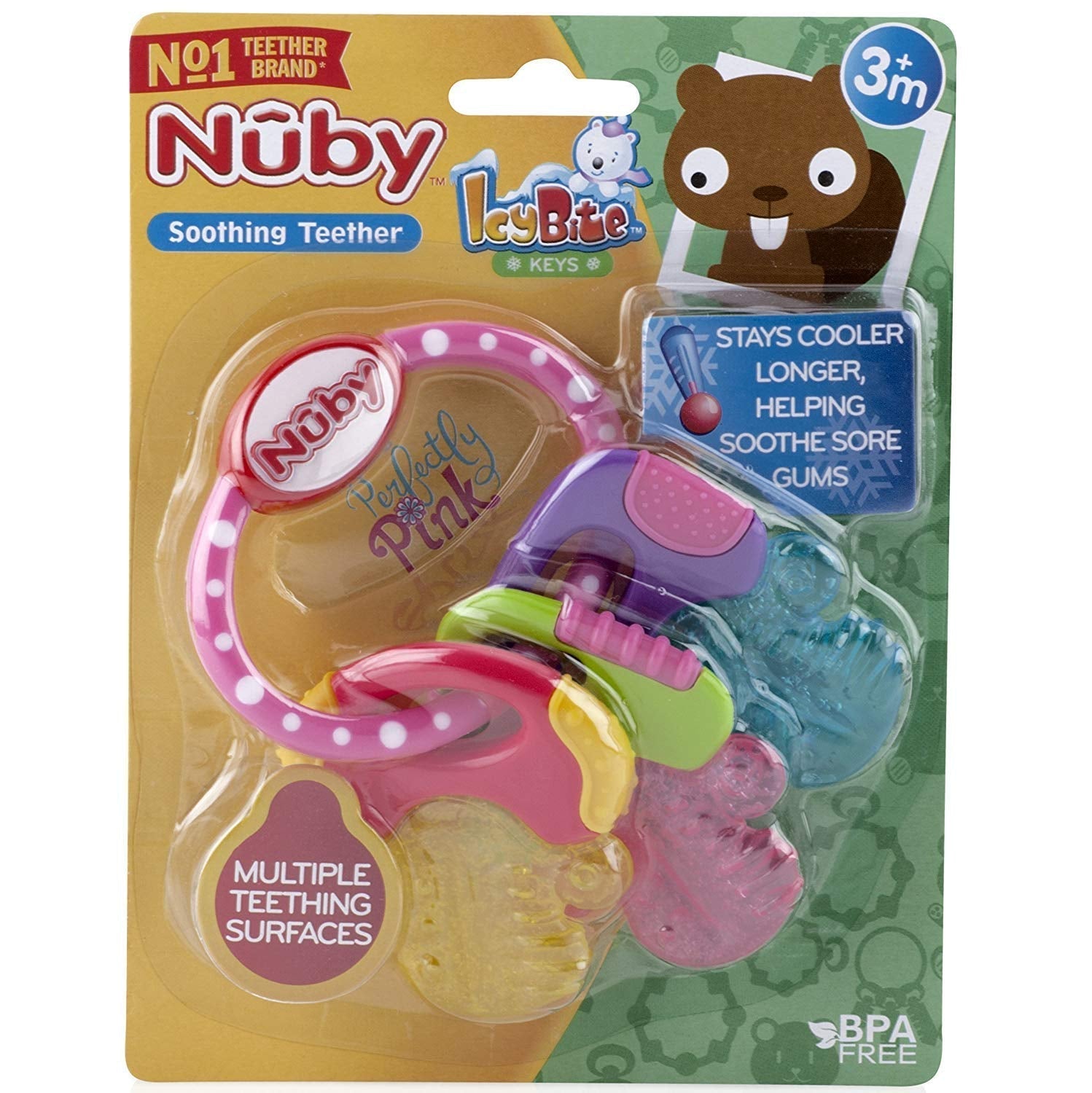 Nuby tandring för spädbarn främjar syn och motorik; den isgelgripande leksaken når till och med molarerna; från 4+ månader
