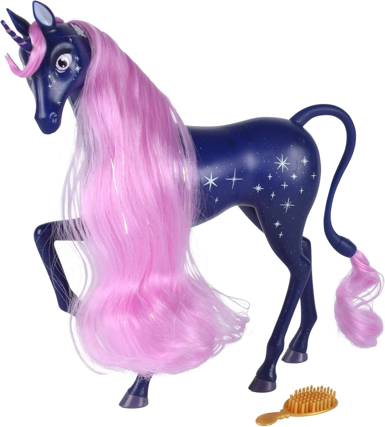 Simba 109483043 - Mia and Me Starry Unicorn 25 cm, leksakshäst med Glow-in-the-Dark-stjärnor på kropp och hårborste, 3+