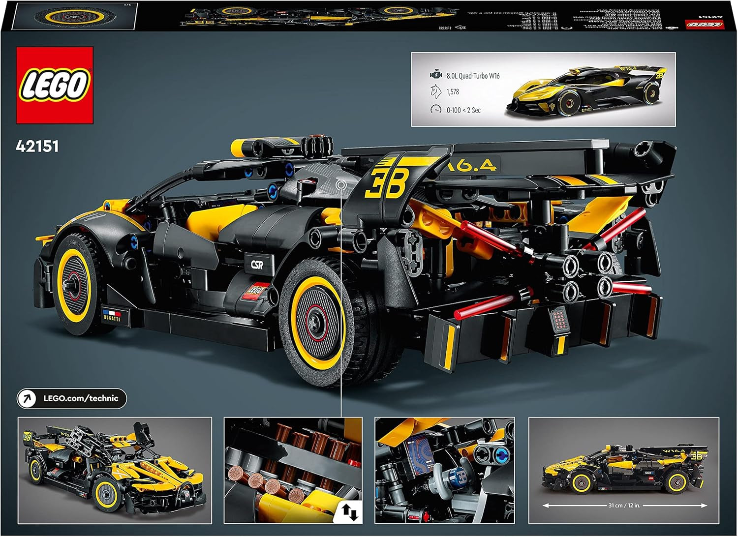 LEGO Technic Bugatti racerbil, bilmodellsats, sportbilsleksak, ikonisk samlarbilset, byggleksak från 9 år 42151 Byggset Besuche den LEGO-Store