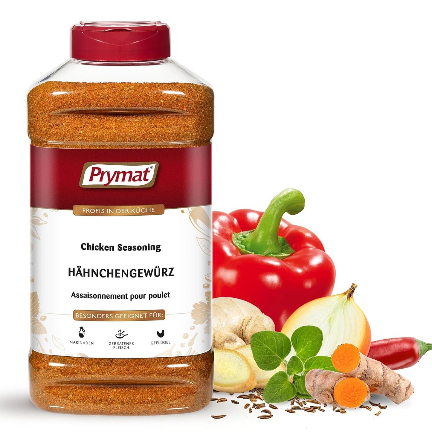Prymat Hähnchengewürz 1100g, Gewürzmischung für Hhn, Turkiet, Ente, Gans, Grillgewürze, Marinade für Fleisch im Streuer