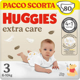 Huggies Extra Care blöjor, storlek 3 (6-10 kg), 2 förpackningar med 40 blöjor