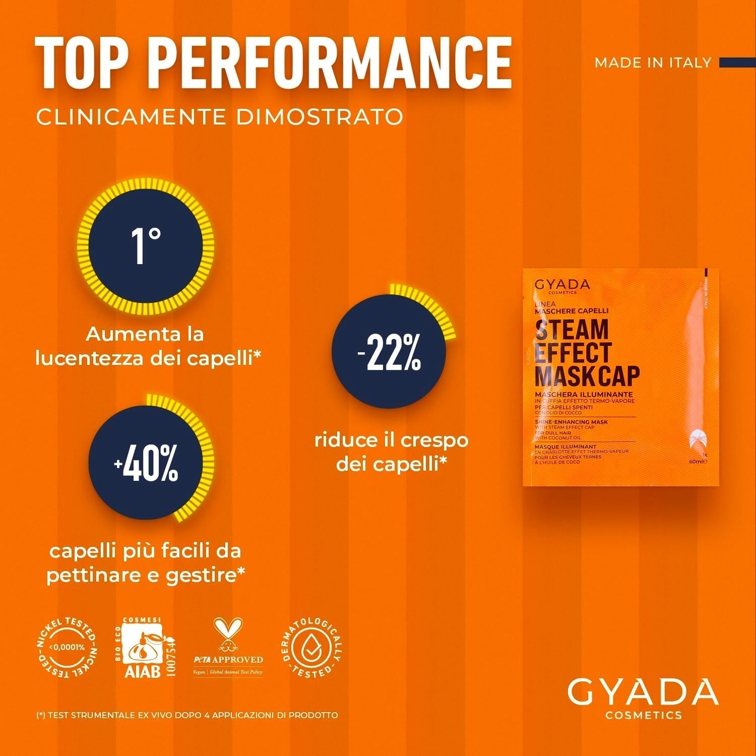 GYADA COSMETICS, hårmask gjord av lätt och vitaliserande material, ger glans och mjukhet, närande och reparerande effekt, med termisk lock, baserad på kokosolja och avokado, 60 ml Naty Shop hårmask