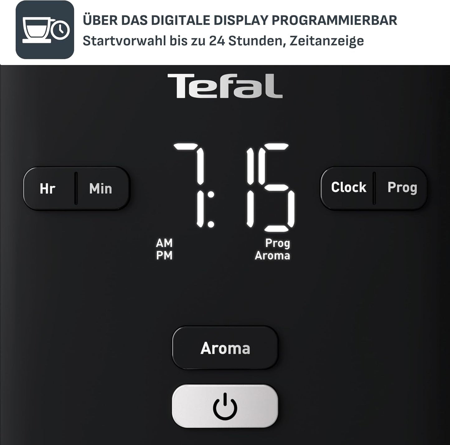 Tefal Smart'n Light Espressomaskin med timer, Espressomaskin med programmerbart filter 1,25 L, Aromafunktion för intensiv arom, Varmhållningsfunktion, Anti-dropp och lätt att rengöra, Svart