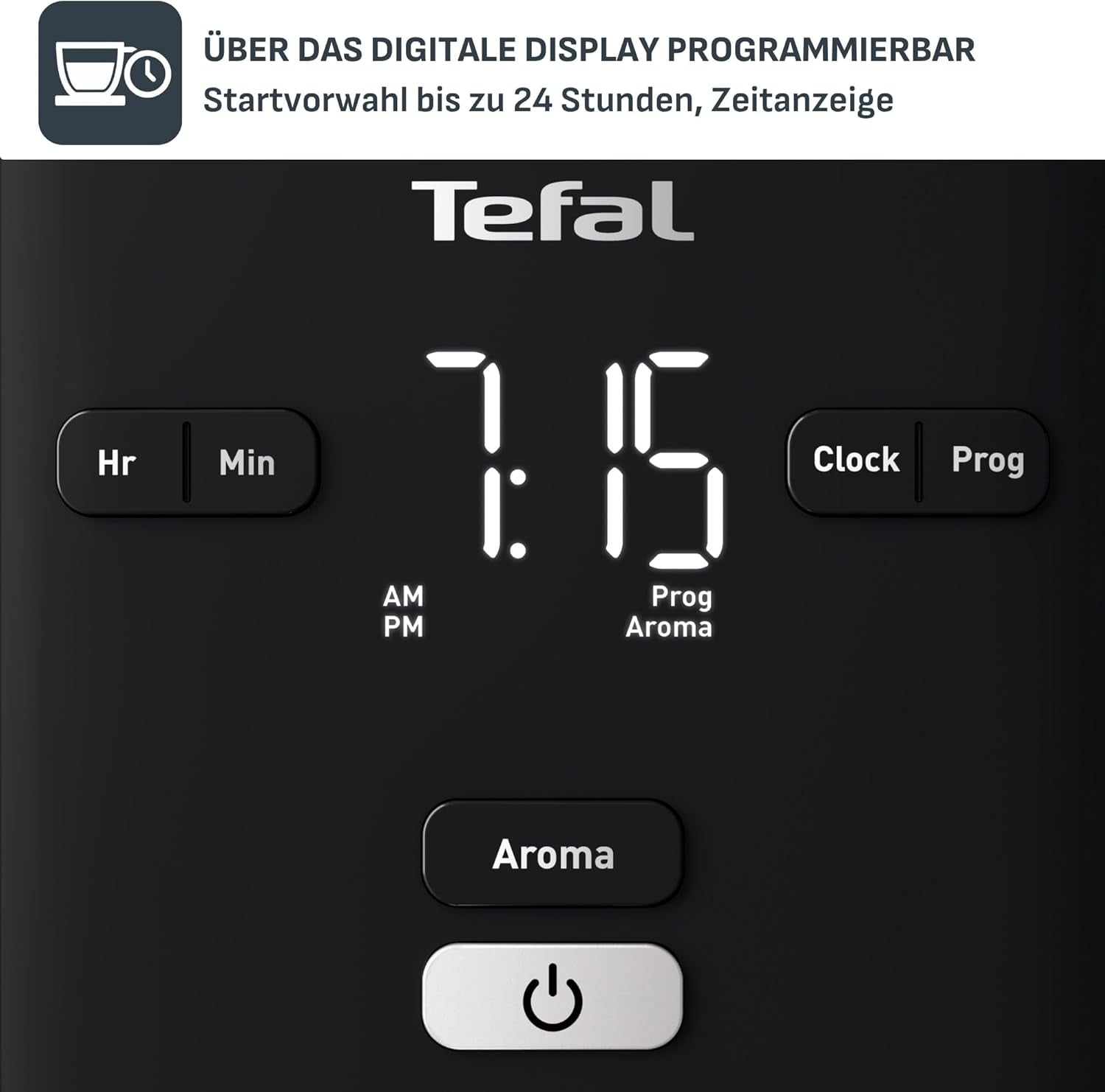 Tefal Smart'n Light Espressomaskin med timer, Espressomaskin med programmerbart filter 1,25 L, Aromafunktion för intensiv arom, Varmhållningsfunktion, Anti-dropp och lätt att rengöra, Svart