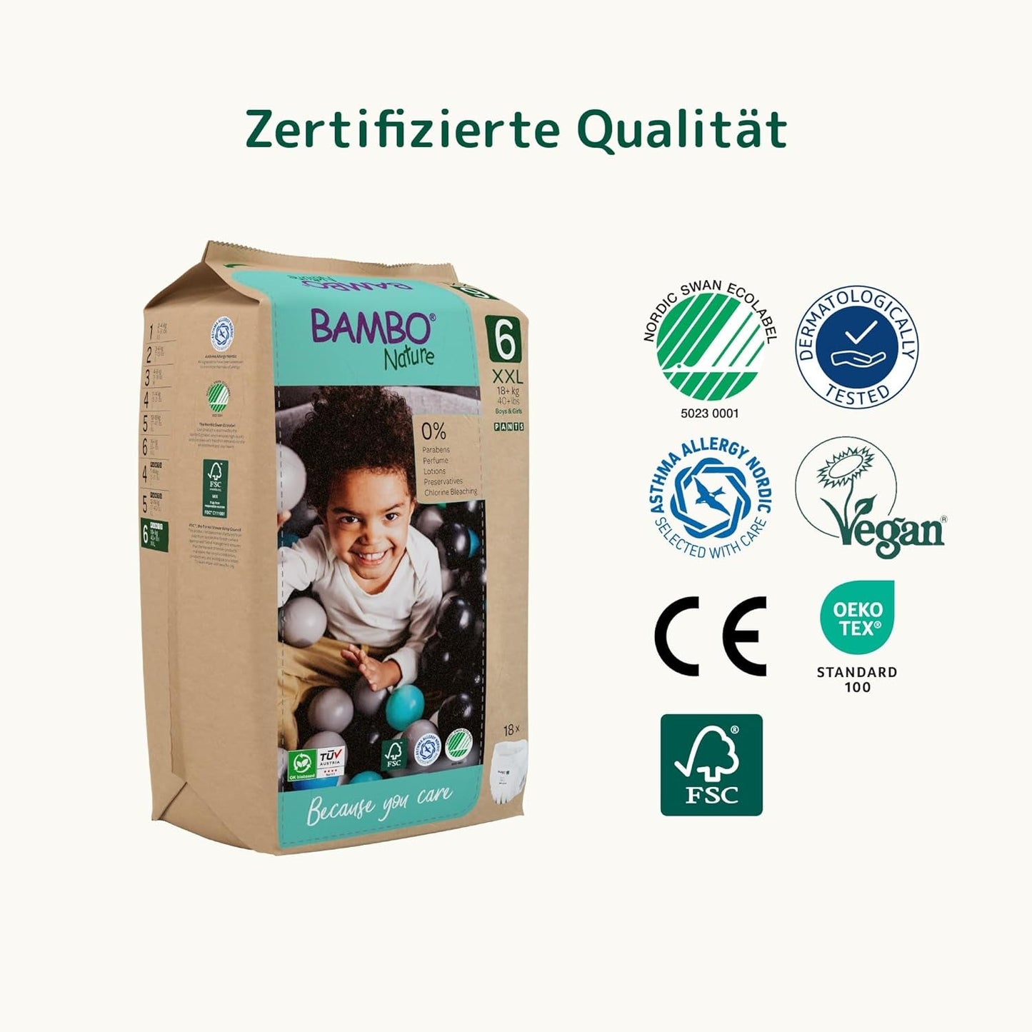 Bambo Nature Babyblöjor, storlek 6 (15+ kg) - Månadslåda med 90 | Spädbarnsblöjor med förbättrat läckageskydd | Maximal komfort och frihet för aktiva barn | Dermatologiskt testade blöjor