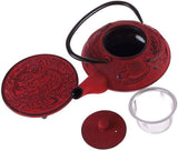 – Kinesiskt Dragon Tea Set – 1 tekanna, 4 gjutjärnskoppar och tesil – Kapacitet 0,8L – Japansk asiatisk dekor – Presentidé för japansk servis – Färg Röd