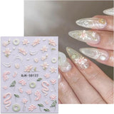 JMEOWIO 3D Nagelsticker Blumen Nail Art Sticker Selbstklebend Nagelaufkleber 5D Stereoskopisk Frühling Sommer Dekoration Nageldesign Zubehör 4 Blatt