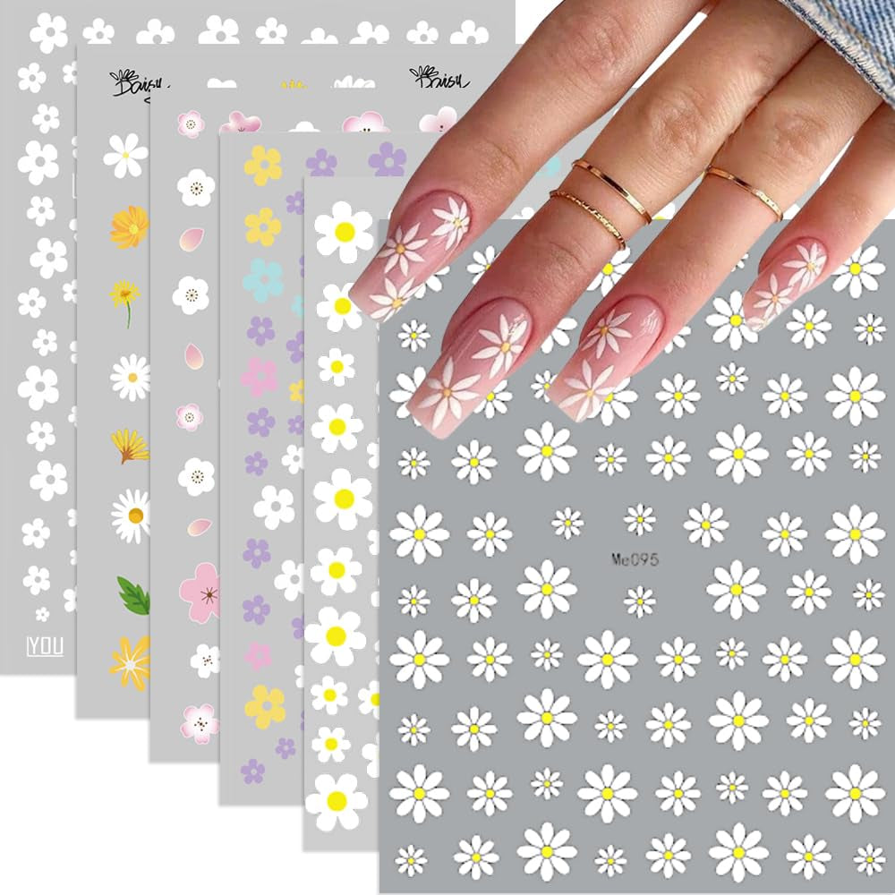 8 Stück Hibiskus Nagelsticker, 3D Selbstklebende Blumen Nagelaufkleber, Weiß Rosa Gelb Magenta Sommer Neonagelklistermärke, Nagelkonst Zubehör Nagel Deko Für Frauen