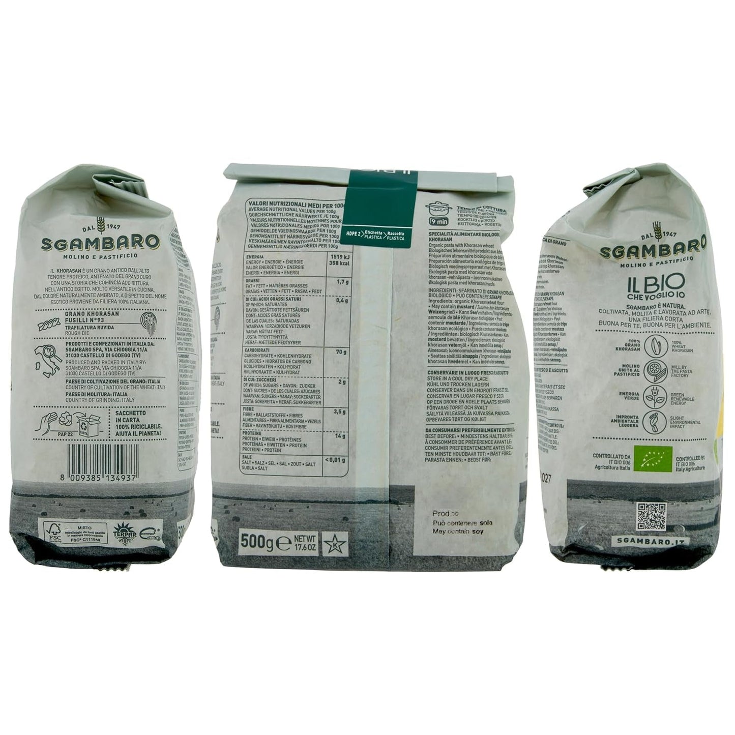 Ekologisk Fusilli Pasta nr 93 - 500g Khorasan-vete - Urgammalt vete, proteinrikt, 100% odlat i Italien - Mångsidig i köket och rikt på näringsämnen