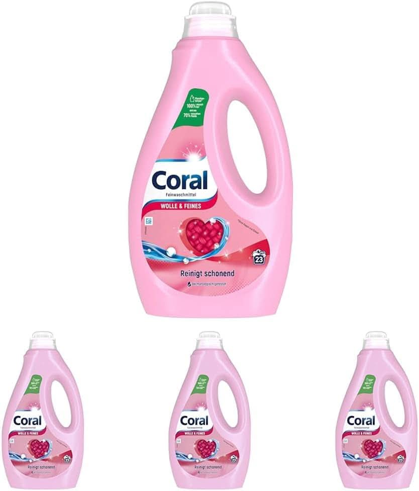 Korall ömtåligt flytande tvättmedel för ull och fintvätt, 23 tvättar, 1,15 liter Tvättmedel Naty Shop Set 4 x 1,15 liter