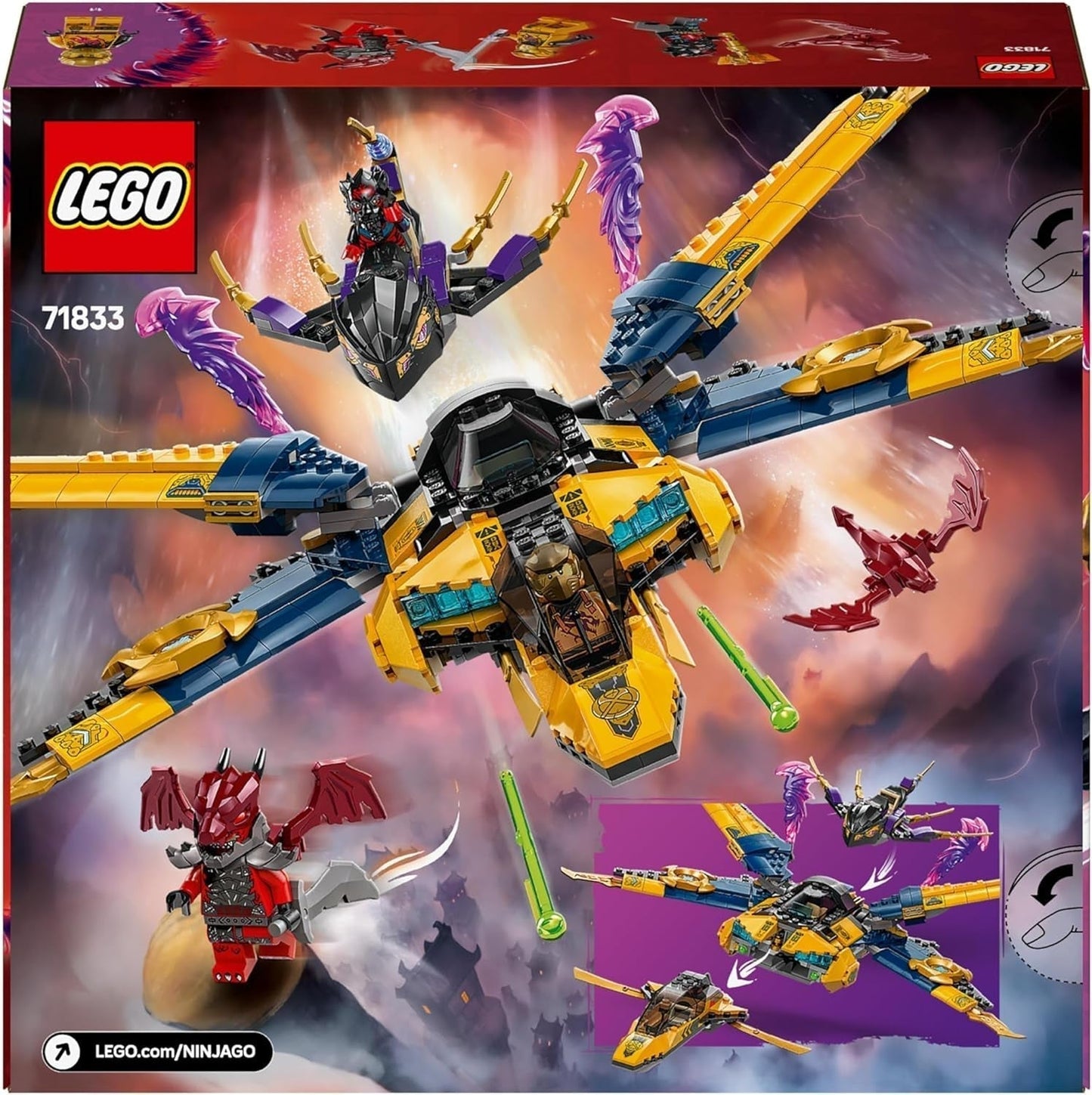 Ras och Arins LEGO NINJAGO Super Storm Flyer - Leksak med drönare, skyttar, blad och motorer - Inkl. 3 Ninja-rollspelsminifigurer - Byggset för pojkar och flickor från 8 år 71833 Byggset Besuche den LEGO-Store
