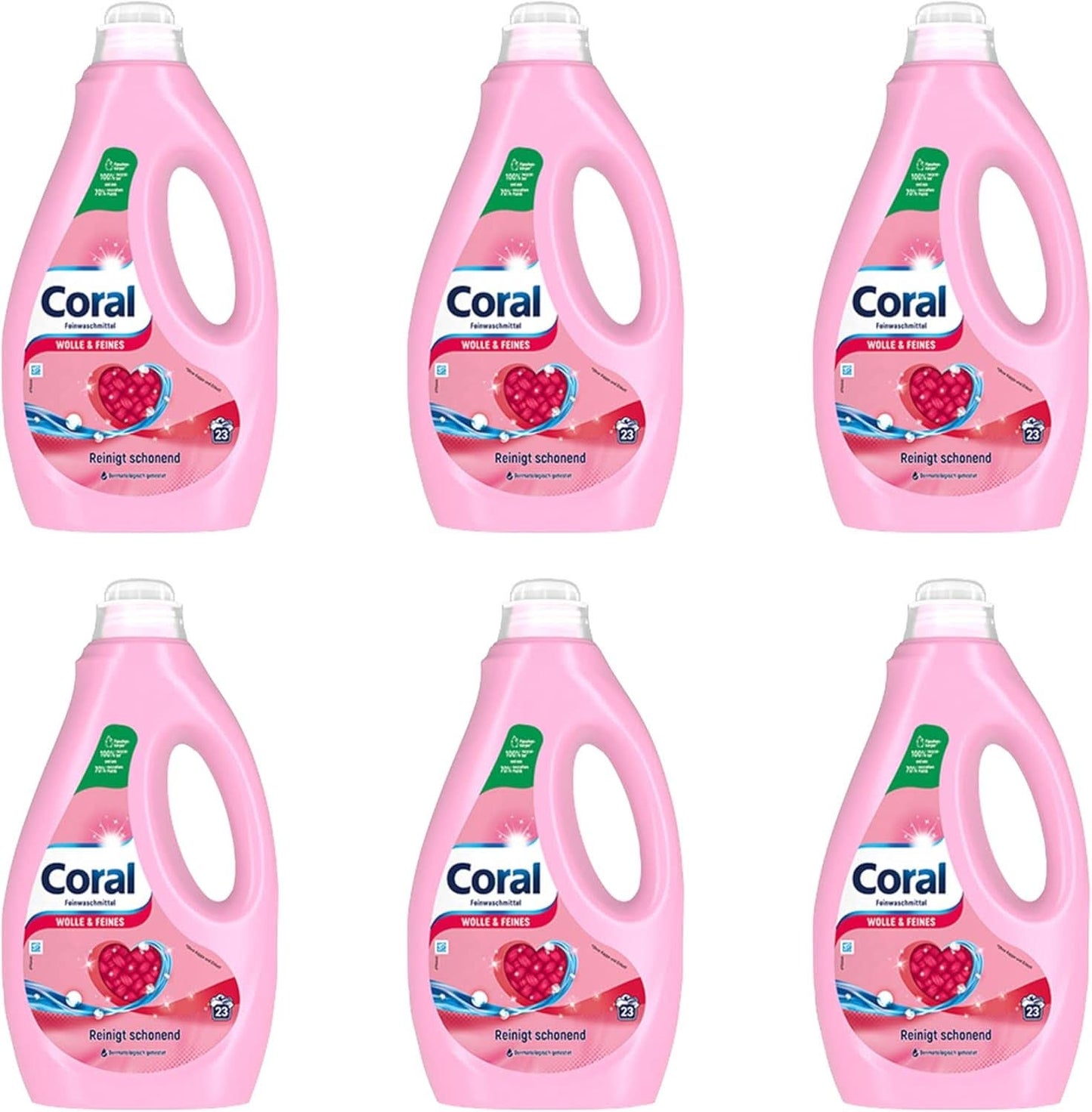 Korall ömtåligt flytande tvättmedel för ull och fintvätt, 23 tvättar, 1,15 liter Tvättmedel Naty Shop Set 6 x 1,15 liter