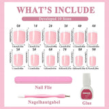 240 Set Korta franska lösnaglar, fyrkantiga konstgjorda naglar, lim på naglar, akryl nagelspetsar, lösnaglar för kvinnor, DIY Nail Art